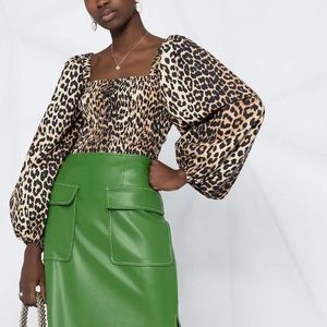 GANNI leopard-print balloon-sleeve blouse Size 34